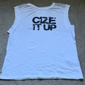 Beachbody/BODI Cize It Up White Sleeveless Mesh-Shoulder Tank